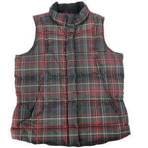 Eddie Bauer Womens Goose Down Puffer Vest Quilted Plaid Lined Zip Pockets S